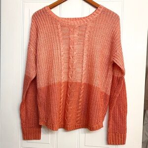 “Mine “ Women’s Dip Dye Tulip Back Knit Sweater.  Coral Mixed colors. Size M NWT
